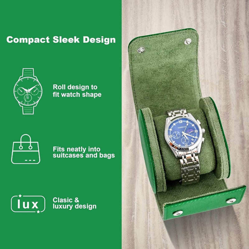 ROSELLE Watch Case for Men and Women with Suede Lining - Watch Roll Travel Case - Storage Organizer and Display (Green Cross-1 Slot) - Image 5